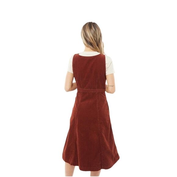 ♥️ Levi's Frances Corduroy Denim Midi Dress Brown Rust Size Large - Picture 3 of 10